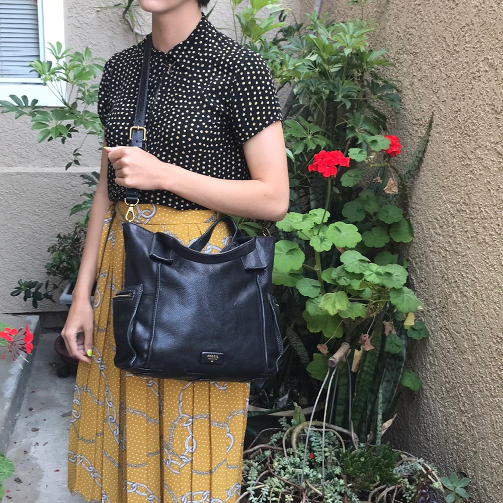 Vintage large black Fossil pebbled leather bag